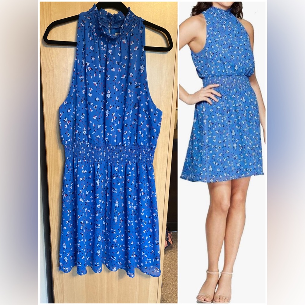 A New Day - Blue floral halter mock-neck dress - size XL